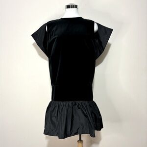 Fidan Novruzona Black Cotton Velvet with Silk Ruffle Hem and Bow Dress